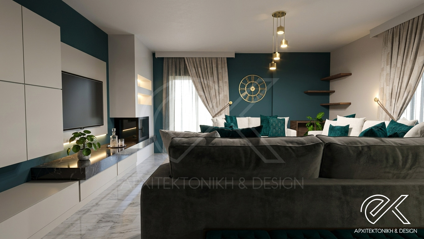 Luxury Interior Design & Custom Έπιπλα Σαλονιού με Σύγχρονο Τζάκι στη Θεσσαλονίκη